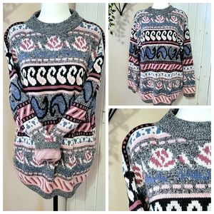 VINTAGE 80'S COZY MULTICOLOR PATTERNED SWEATER medium